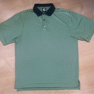 Footjoy Green Blue Stripped Collared Short Sleeve Polo Shirt Mens Sz Large